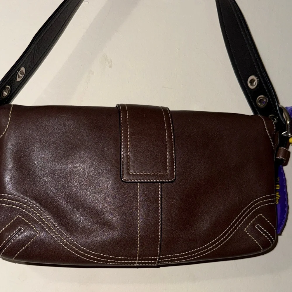 Coach Dark Brown Leather Shoulder Bag with Silver Hardware - Picture 6 of 16